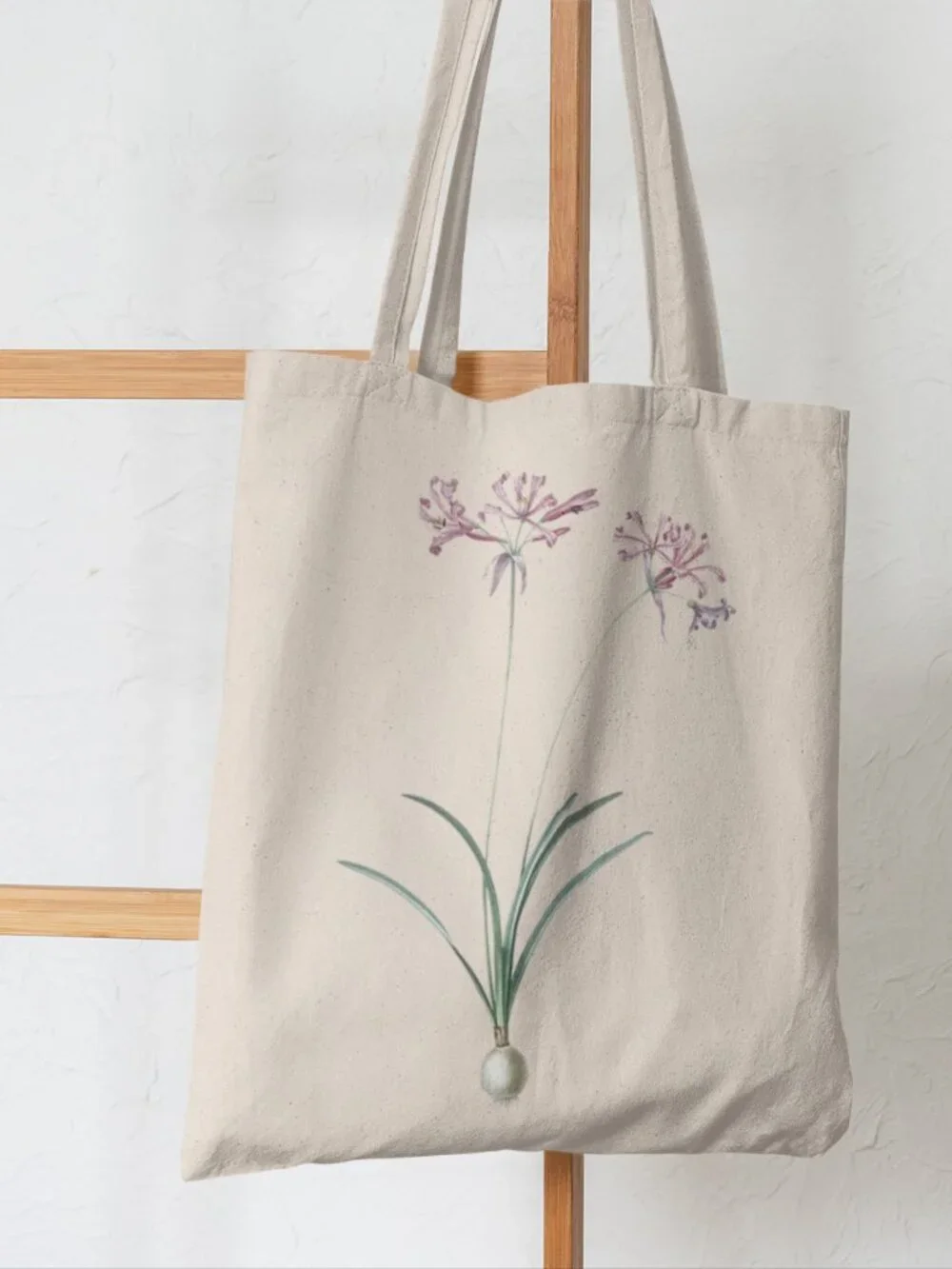 Guernsey Lily Vintage Floral Print Graphic Canvas Tote Bag